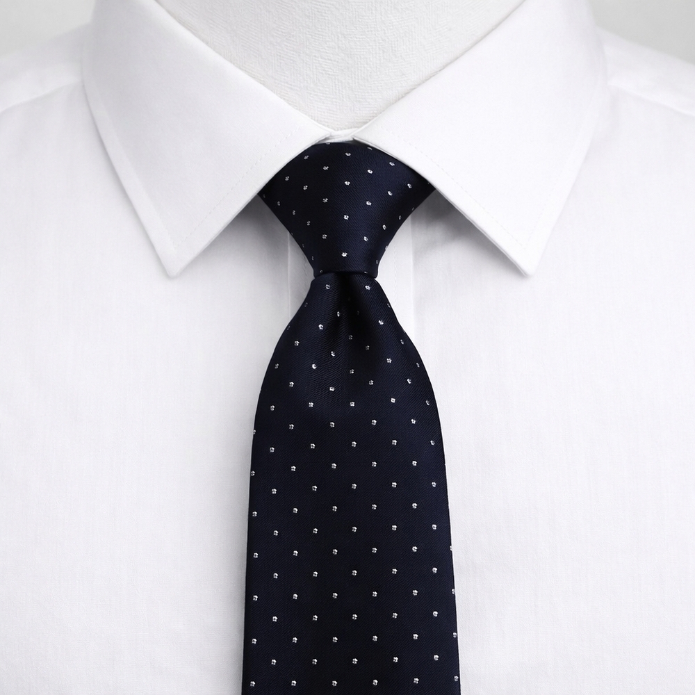 LANVIN Paris Navy Blue White Pattern 100% Silk Necktie Tie